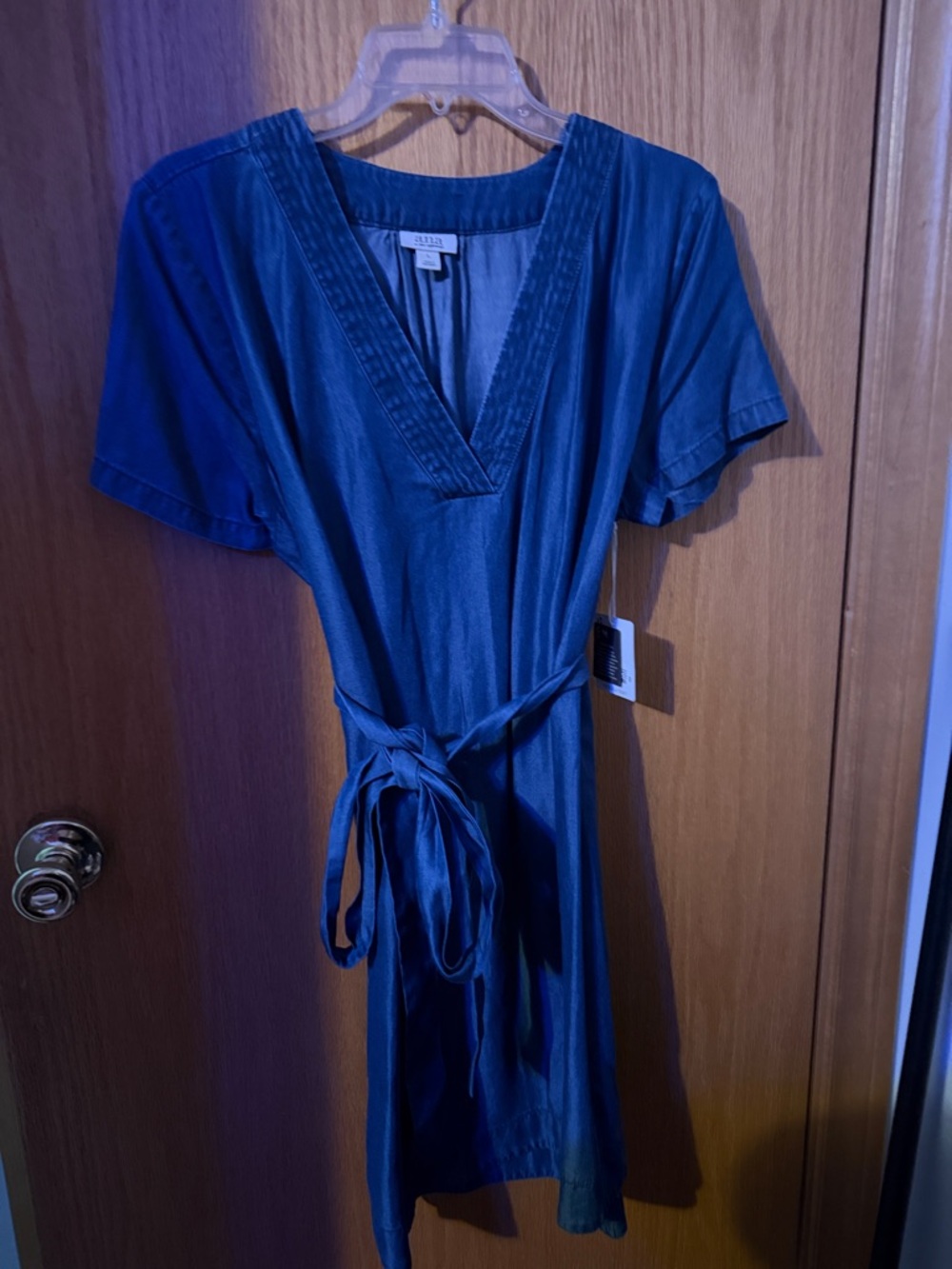 a.n.a Blue V-Neck Midi Dress with Tie Waist